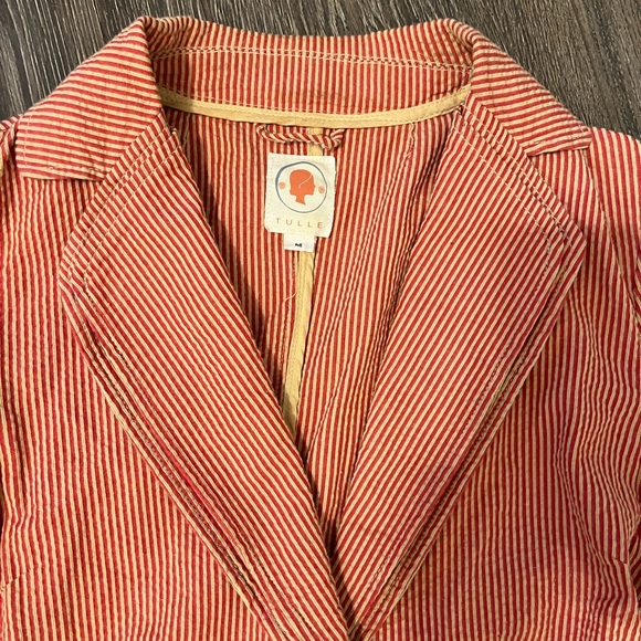 Tulle Red Seersucker Blazer Jacket Anthropologie - Picture 2 of 5